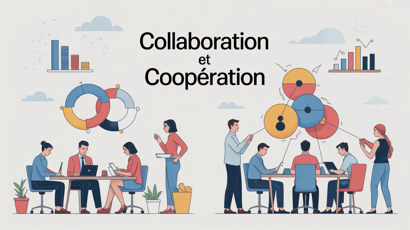 Illustration différence collaboration et coopération au travail