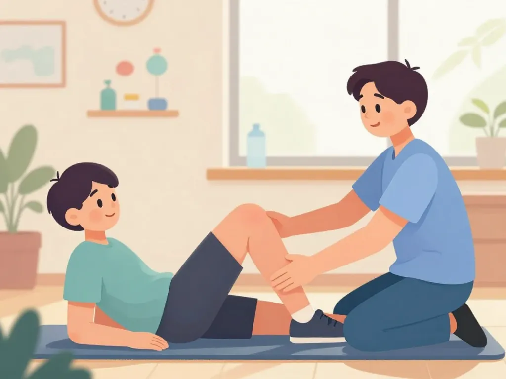 Scène rééducation douleurs cruralgiques exercices et kiné