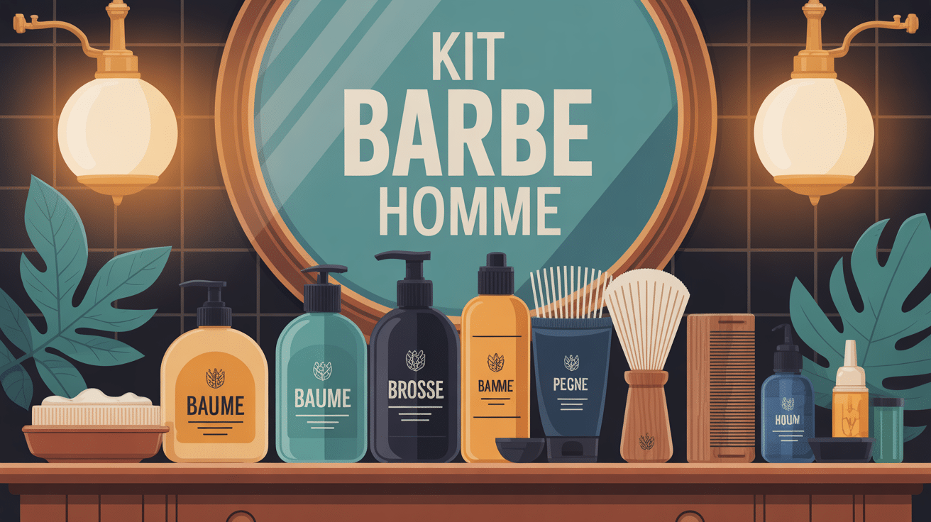 kit barbe homme illustration produits huile baume brosse peigne