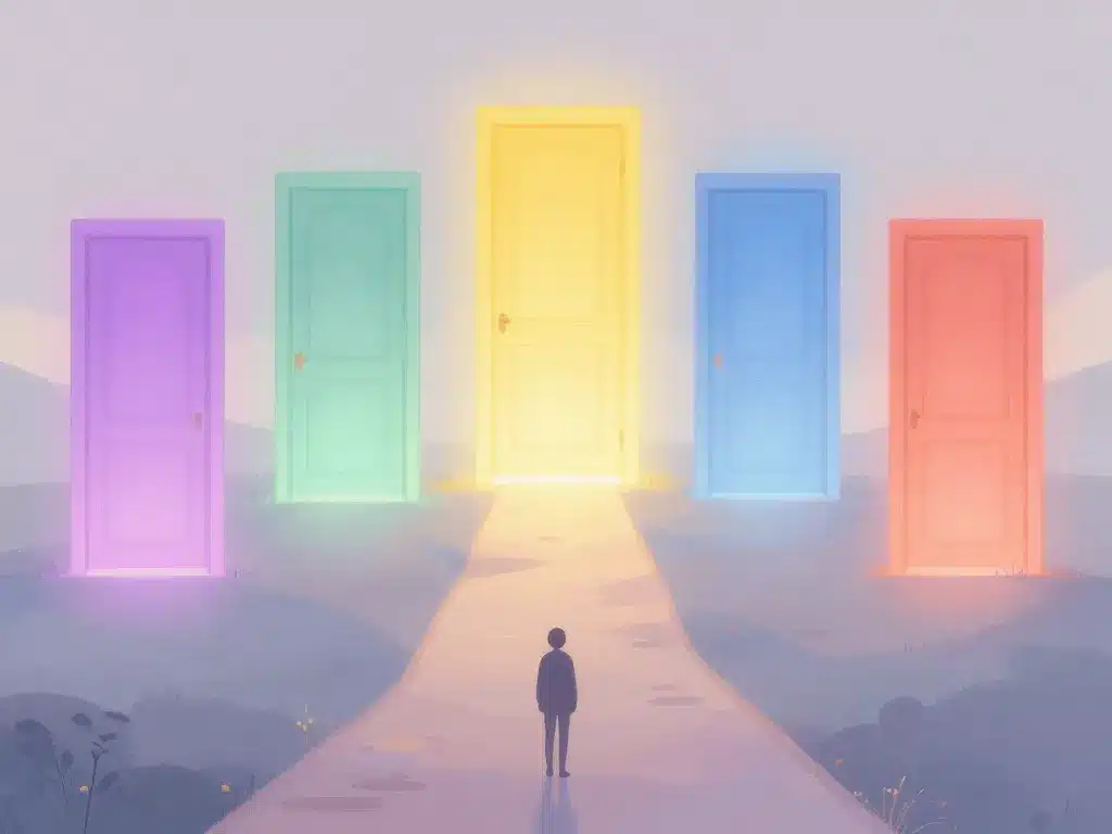 Illustration cinq portes les 5 blessures de l'âme métaphore visualisation