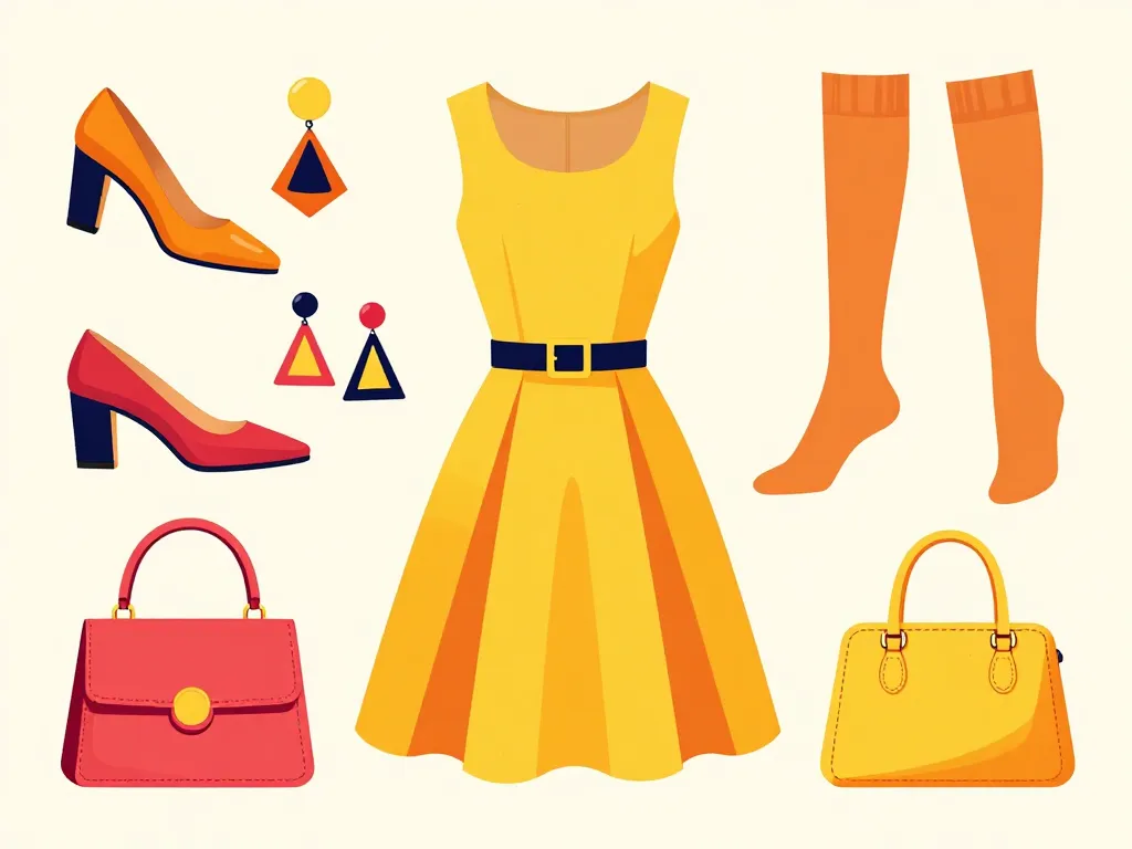 accessoires chaussures robe année 60 illustration mode