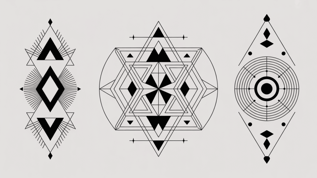 Illustration tatouage géométrique, formes modernes et mandala