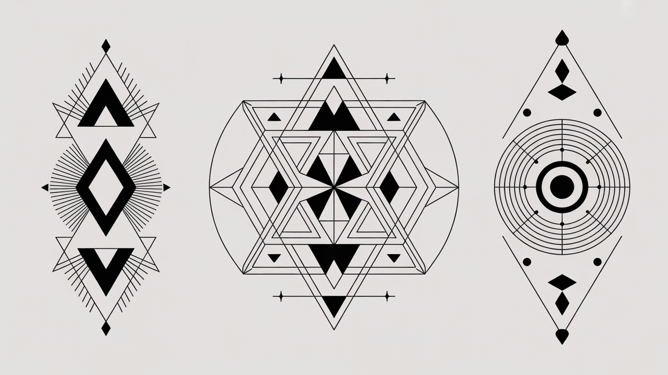 Illustration tatouage géométrique, formes modernes et mandala
