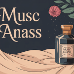 Illustration du musc Anass avec flacon élégant et volutes parfumées