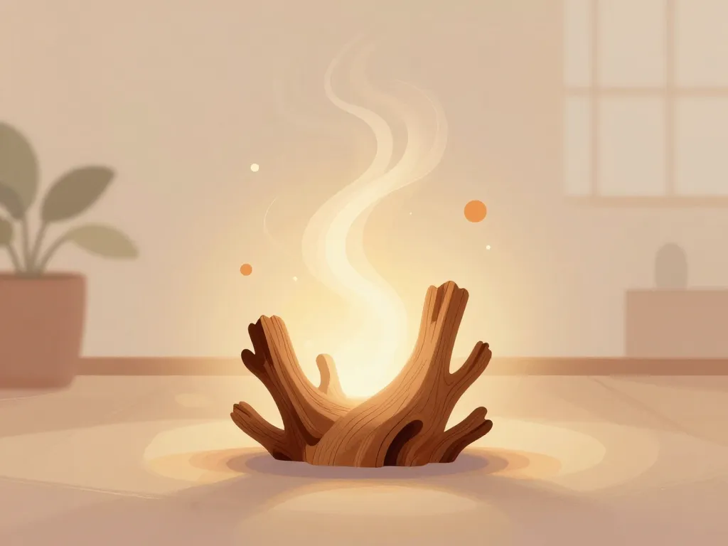 Oud maison aura parfumée émanant du bois dans un intérieur serein