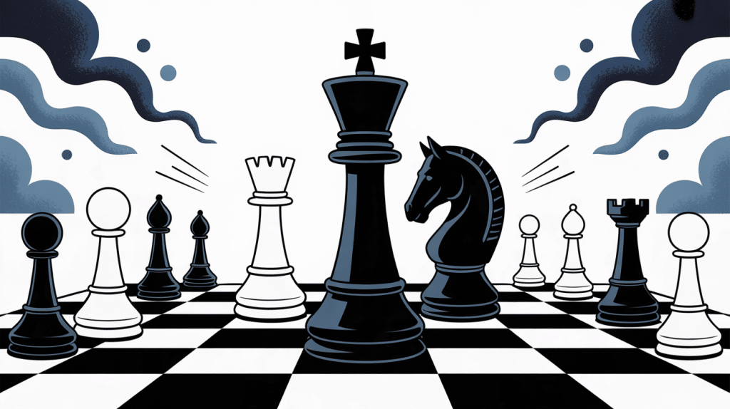 Illustration pion cheval au centre échiquier