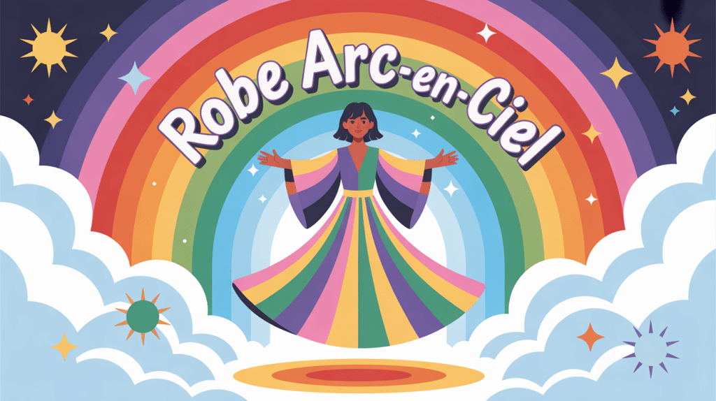 Illustration centrale d'une robe arc en ciel lumineuse et colorée
