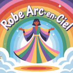 Illustration centrale d'une robe arc en ciel lumineuse et colorée
