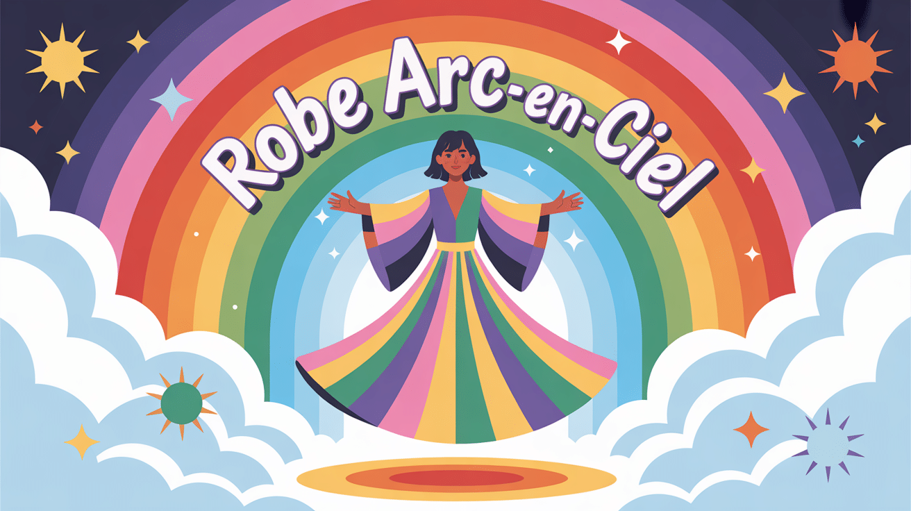 Illustration centrale d'une robe arc en ciel lumineuse et colorée