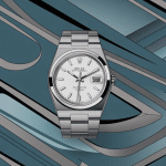 Illustration élégante de la rolex oyster quartz ref. 17000 sur fond années 70