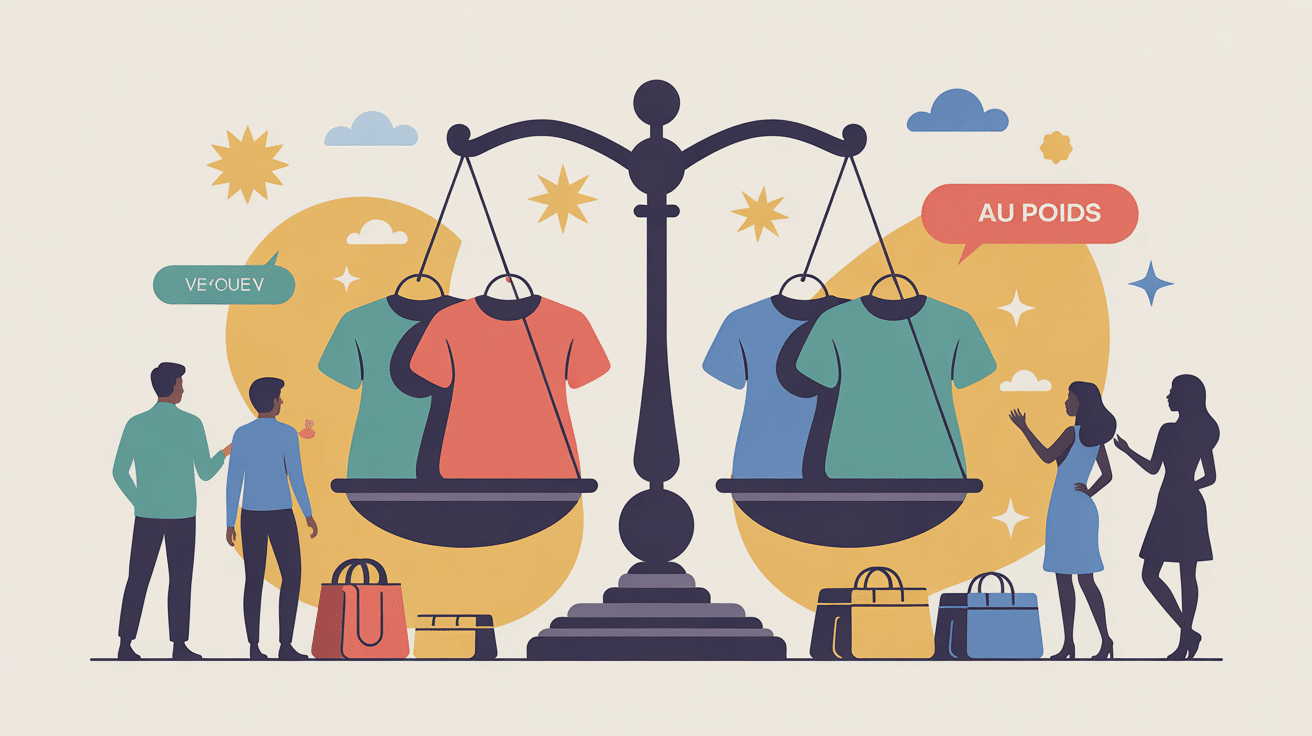 illustration centrale vendre ses vêtements au poids sur balance