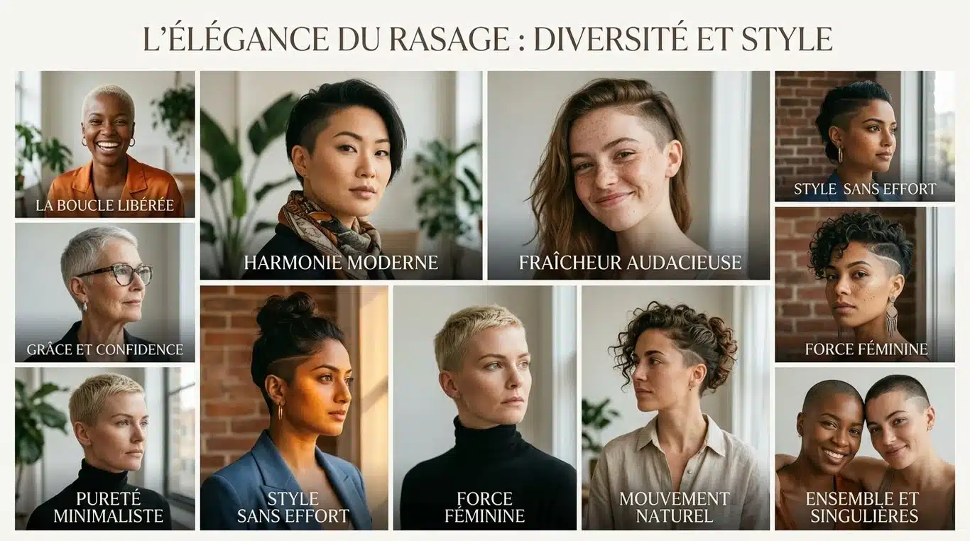 Différents styles de coupes rasées pour femmes : buzzcut, undercut et side shave