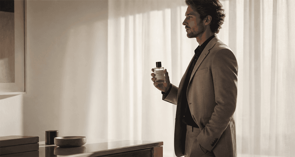 allure parfum homme flacon sur table minimaliste