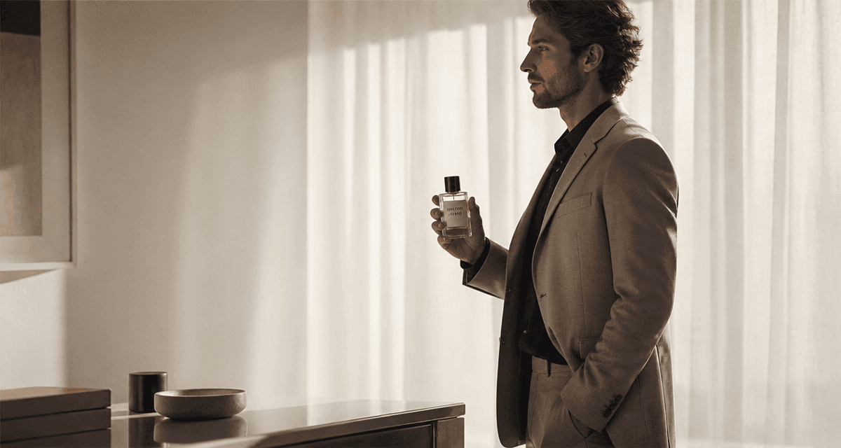 allure parfum homme flacon sur table minimaliste