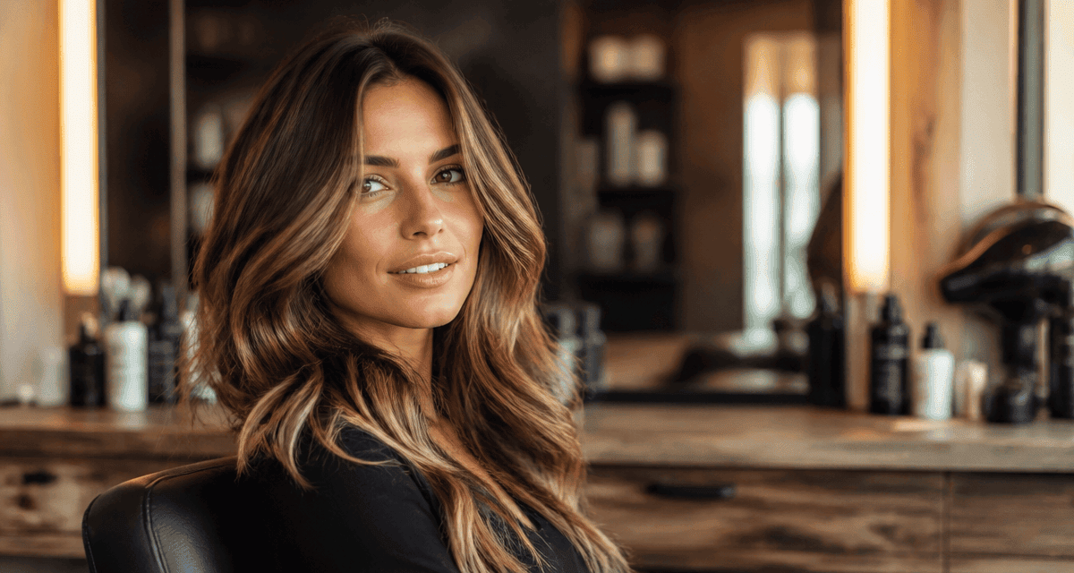 Balayage chocolat noisette lumineux femme brune