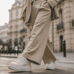 basket blanche femme tendance 2025 sur trottoir parisien