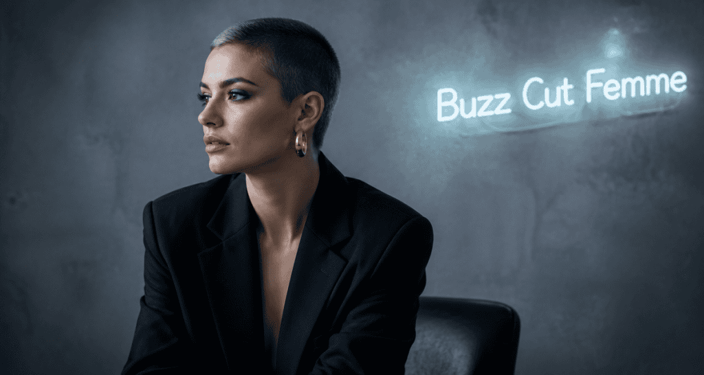 buzz cut femme sur fond studio