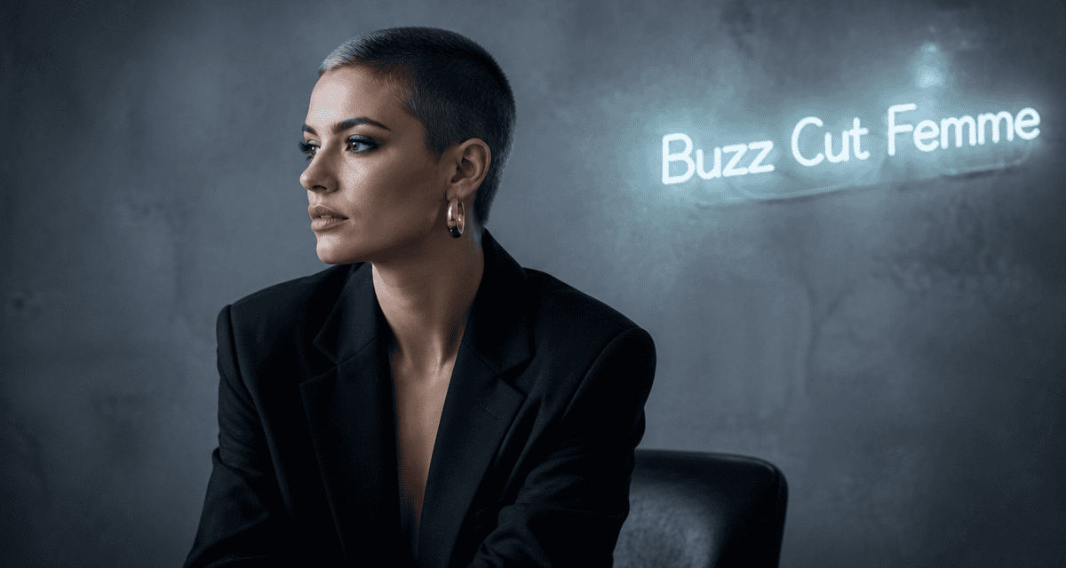 buzz cut femme sur fond studio