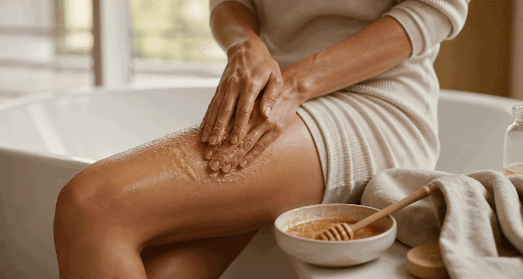 comment faire un gommage corps maison sucre miel femme