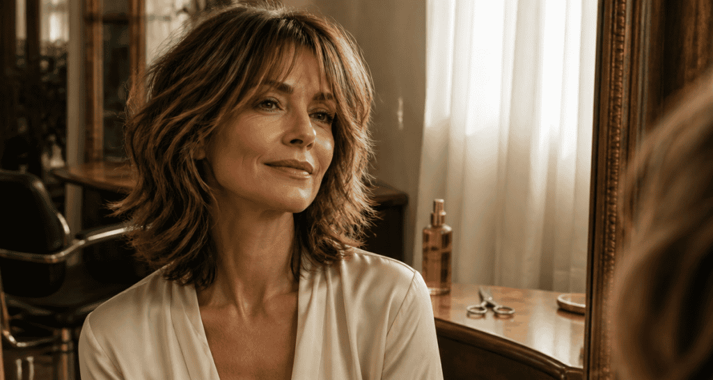 coupe cheveux épais femme 50 ans shag cut avec frange