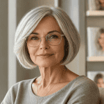 coupe de cheveux femme 65 ans avec lunettes moderne