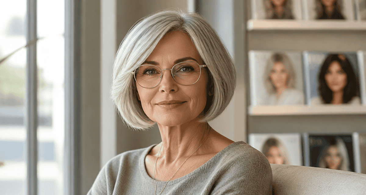 coupe de cheveux femme 65 ans avec lunettes moderne