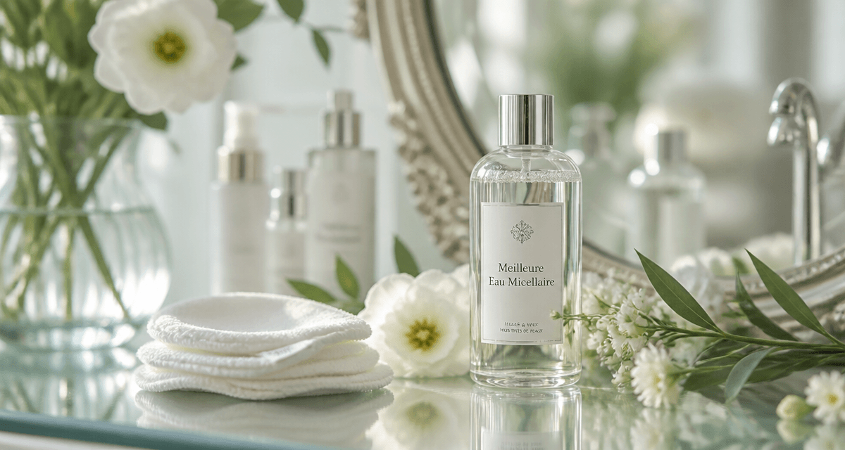 eau micellaire meilleure flacon sur coiffeuse