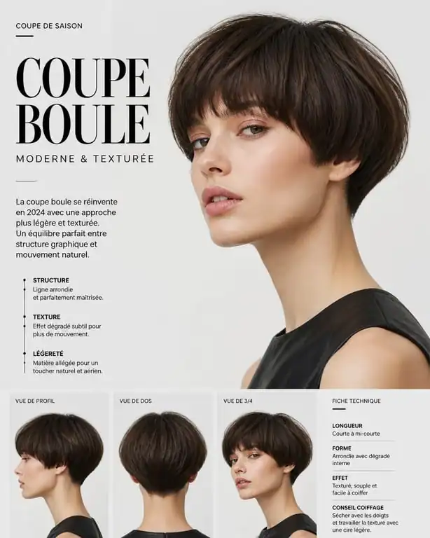 Femme avec une coupe boule moderne et texturée tendance 2024