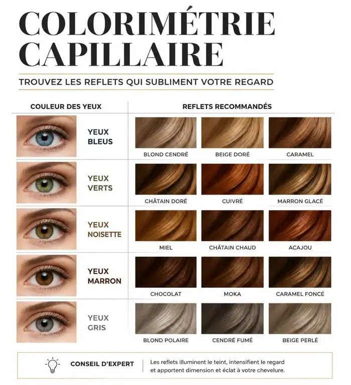 Infographie sur quelle couleur de cheveux choisir selon la couleur des yeux et le teint