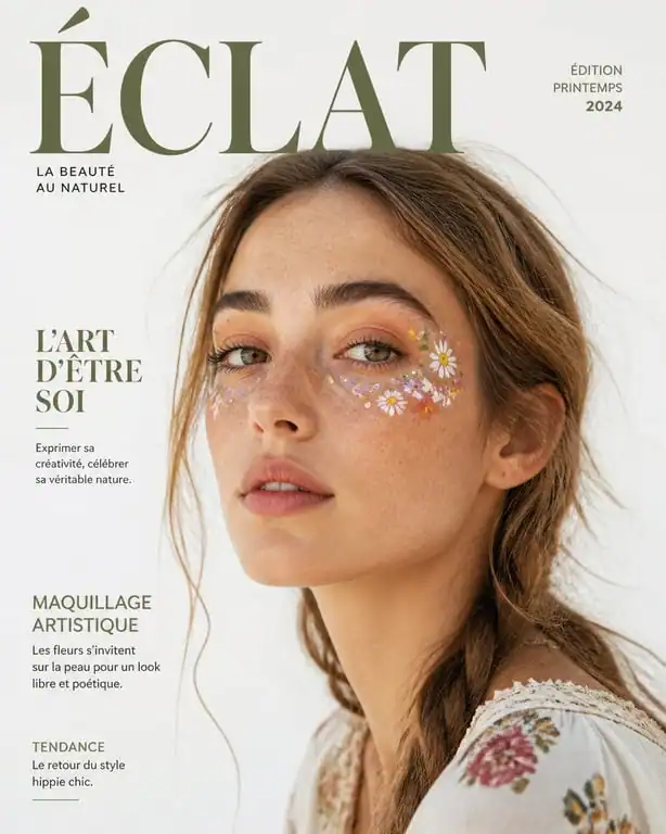 Maquillage hippie artistique avec fleurs et strass pour festival