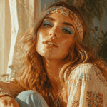 maquillage année 70 hippie femme teint glowy regard azur