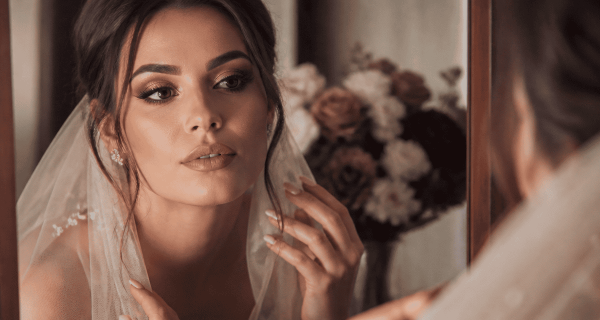 Maquillage yeux marron pour mariage, portrait mariée