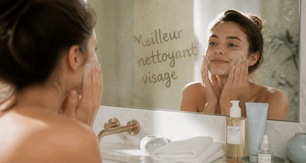 Meilleur nettoyant visage femme applique mousse miroir