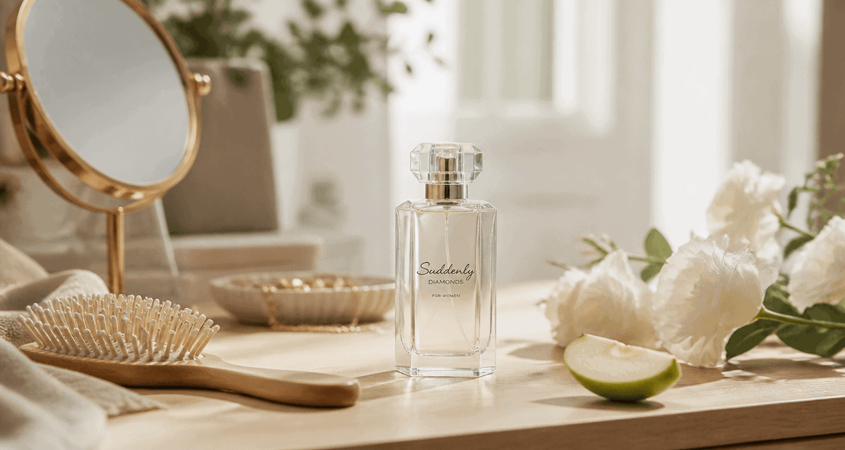parfum suddenly diamonds avis flacon minimaliste sur coiffeuse