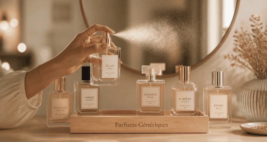 parfums generiques flacons alignés