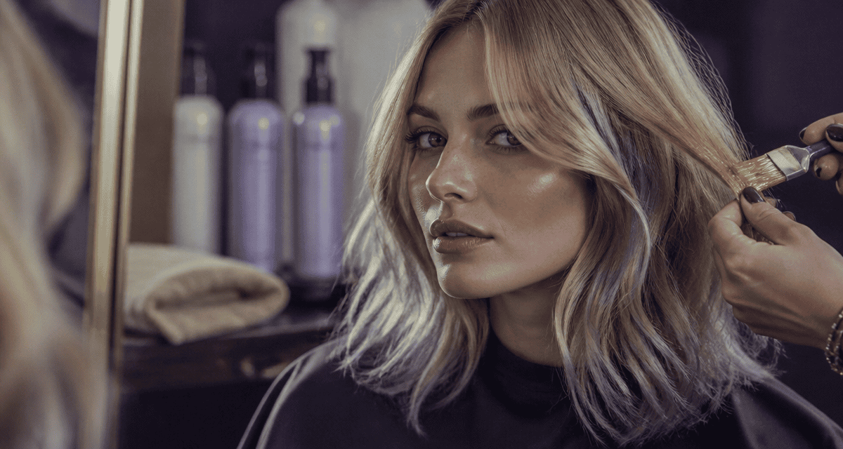reflet violet cheveux blond devant miroir