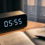 5h55 signification, message de l’ange Caliel : horloge 05:55 et carnet
