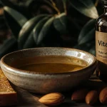 A quoi sert la vitamine E : huile dorée, amandes et pain grillé