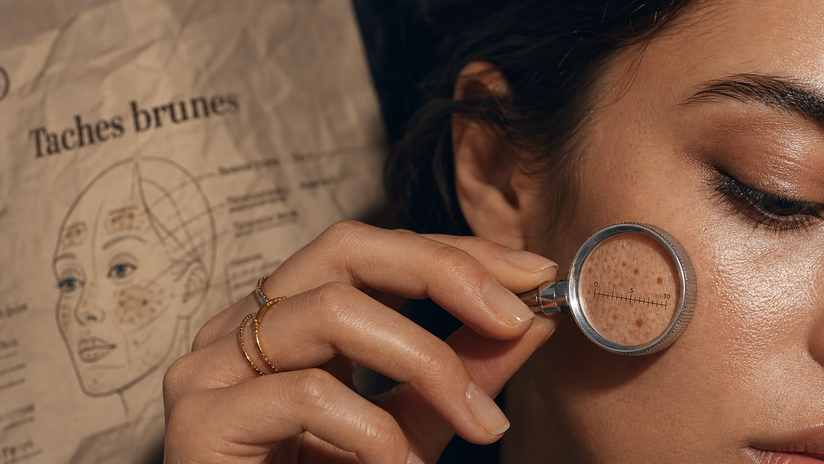 Comment enlever les taches brunes sur le visage : loupe dermatologique et solution