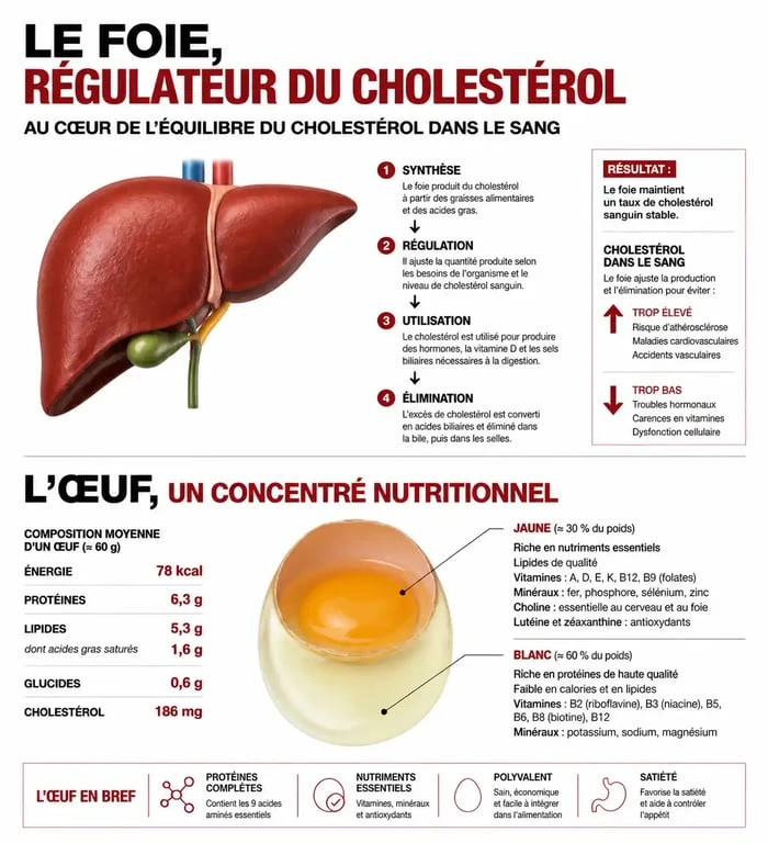 Infographie sur le cholestérol et les œufs : mécanismes de régulation et bienfaits nutritionnels