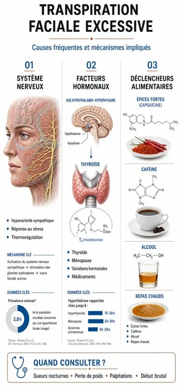 Infographie sur les causes et solutions de la transpiration excessive du visage