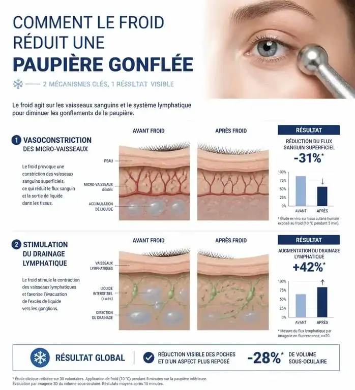 Infographie explicative sur le fonctionnement des remèdes de grand-mère pour une paupière gonflée par le froid