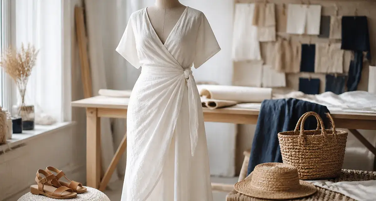 Longue robe blanche été en lin et coton, atelier mode
