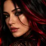 meches rouge sur cheveux noir femme studio