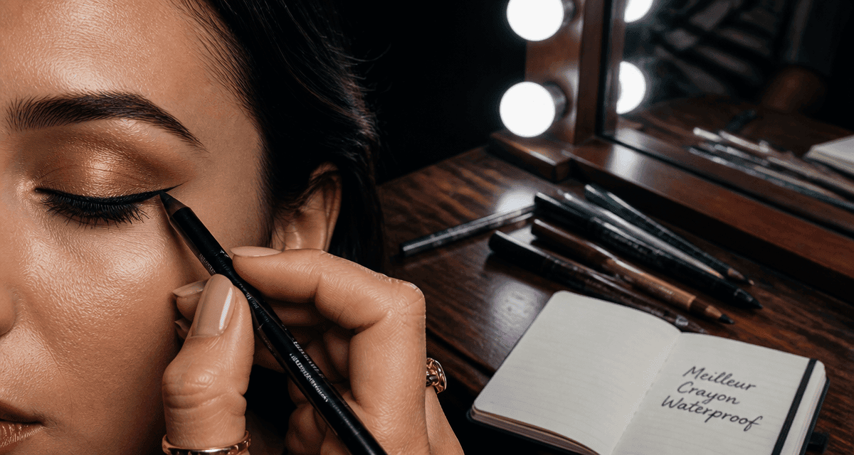 Meilleur crayon yeux waterproof sur coiffeuse avec application