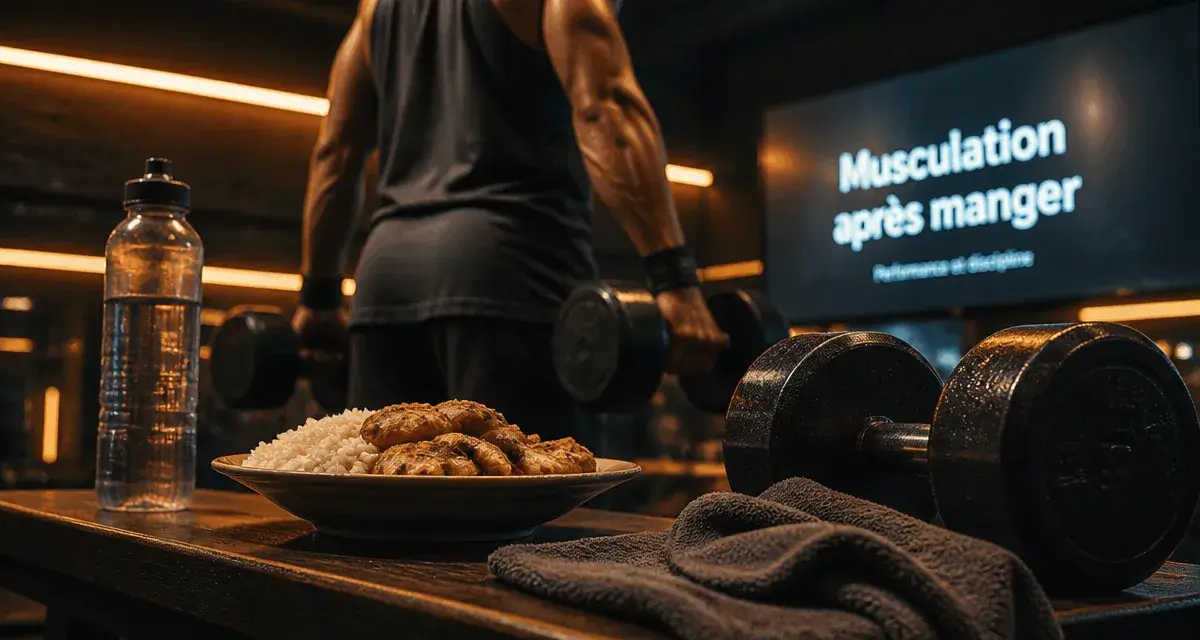 Muscu apres manger : athlète avant haltères après repas