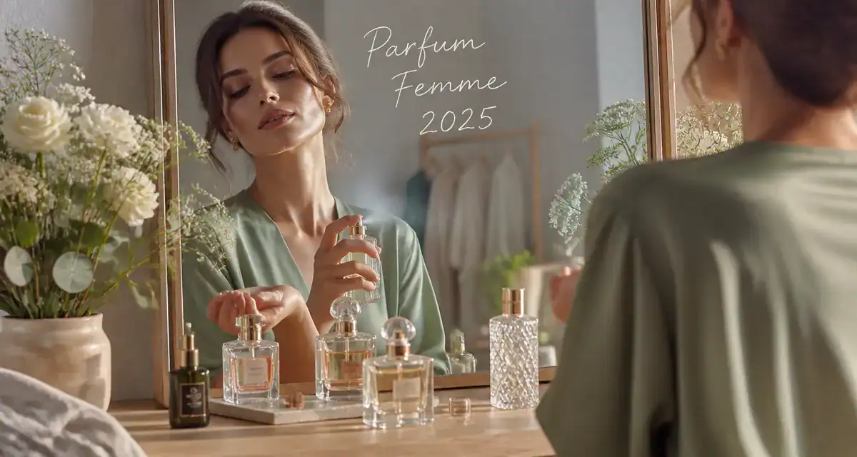 Parfum femme 2025 flacon élégant miroir fleurs