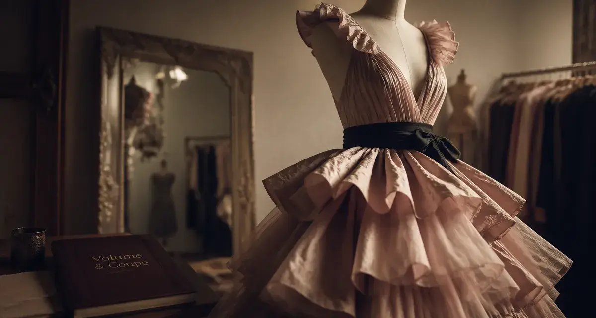 Robe volumineuse, taffetas et tulle, volume & coupe sur mannequin