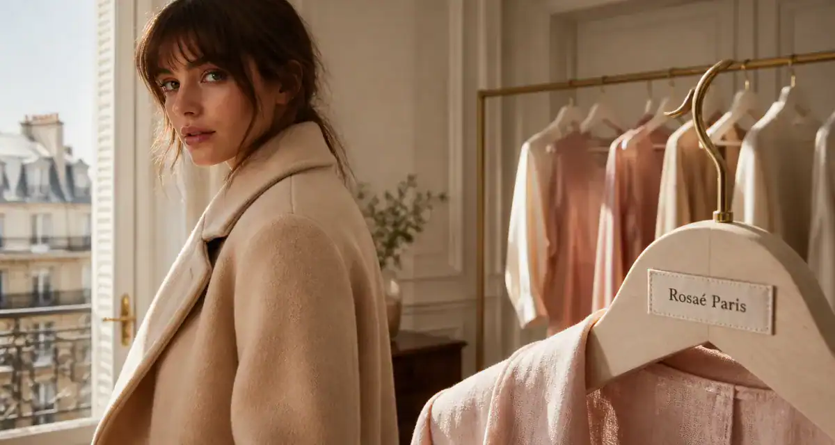 Rosaé Paris manteau laine près fenêtre