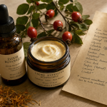 Soin au naturel : sérum et crème naturels sur table en bois